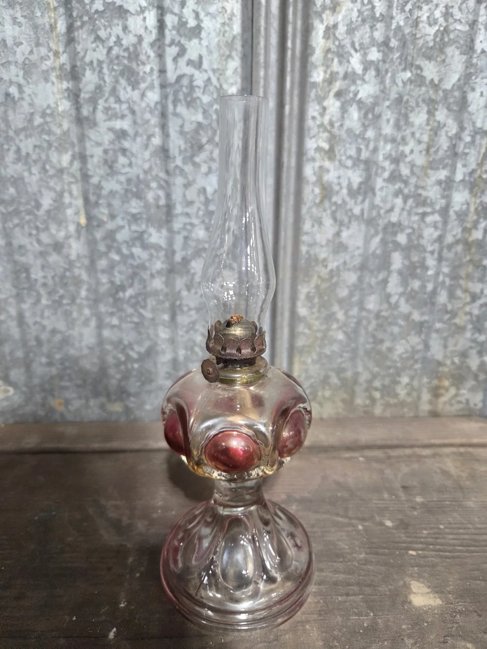 Vintage Glass Mini Hurricane Lamp in Red and Clear - Home Accents